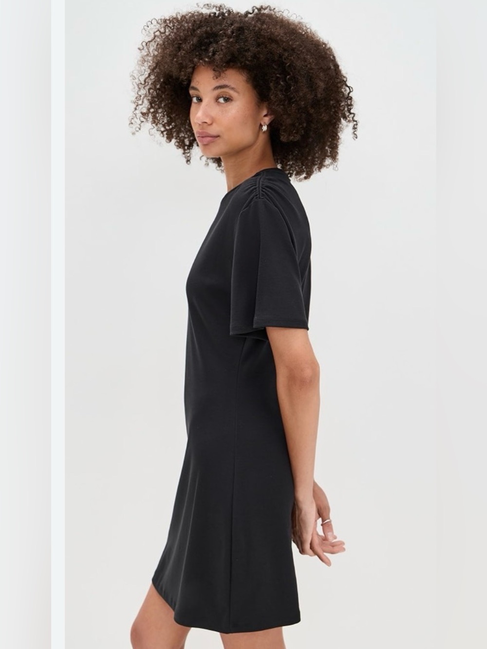 Theory Gathered Shoulder Black T-Shirt Dress in Women’s Medium